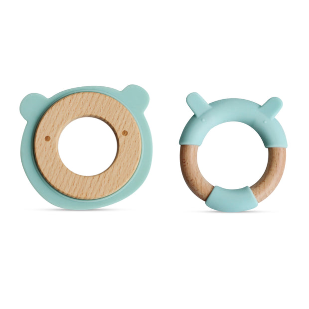 BooginHead Silicone & Wood Teether rings, Blue Bear