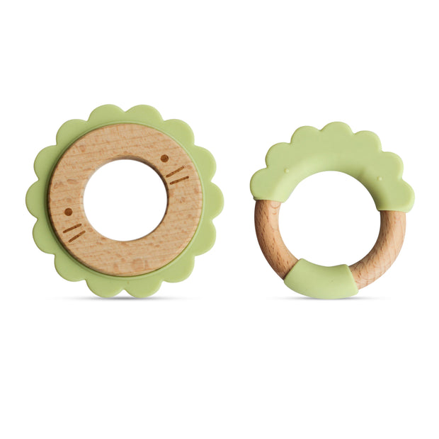 BooginHead silicone & wood teething rings, green lion