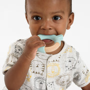 baby using BooginHead silicone and wood teether