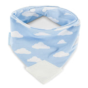 Booginhead Bandana Teether Bib with snaps and blue silicone teething piece with cloud design 