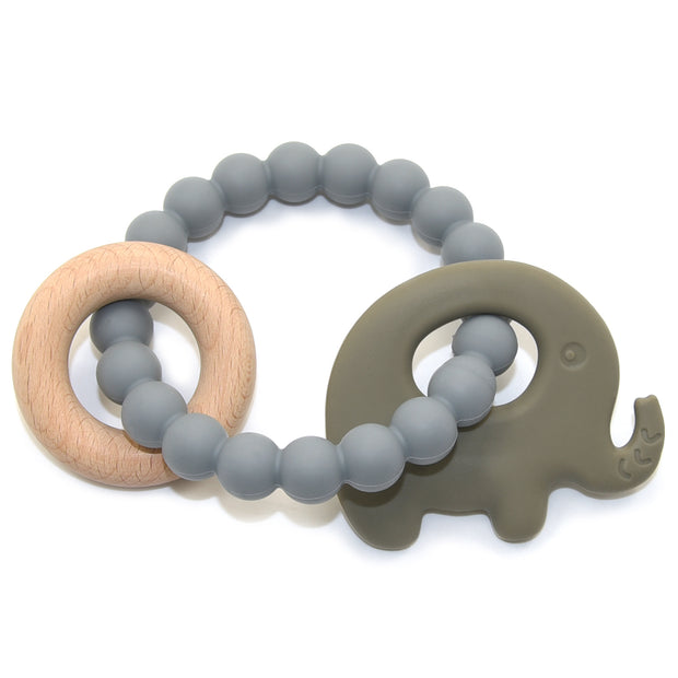 BooginHead silicone & wood teether, gray elephant