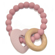 BooginHead silicone & wood teether, pink heart
